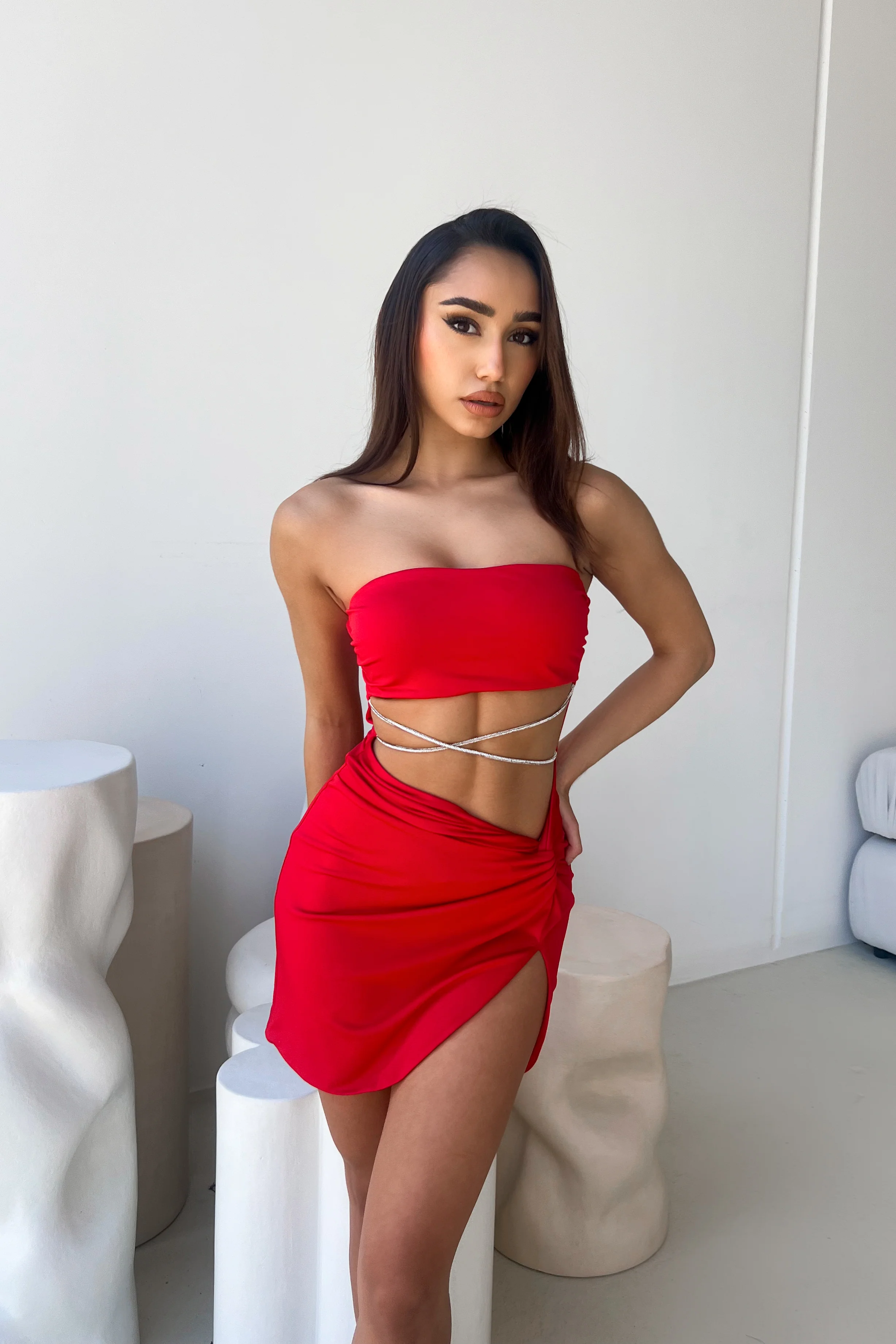 Elegant Scarlet Cutout Dress