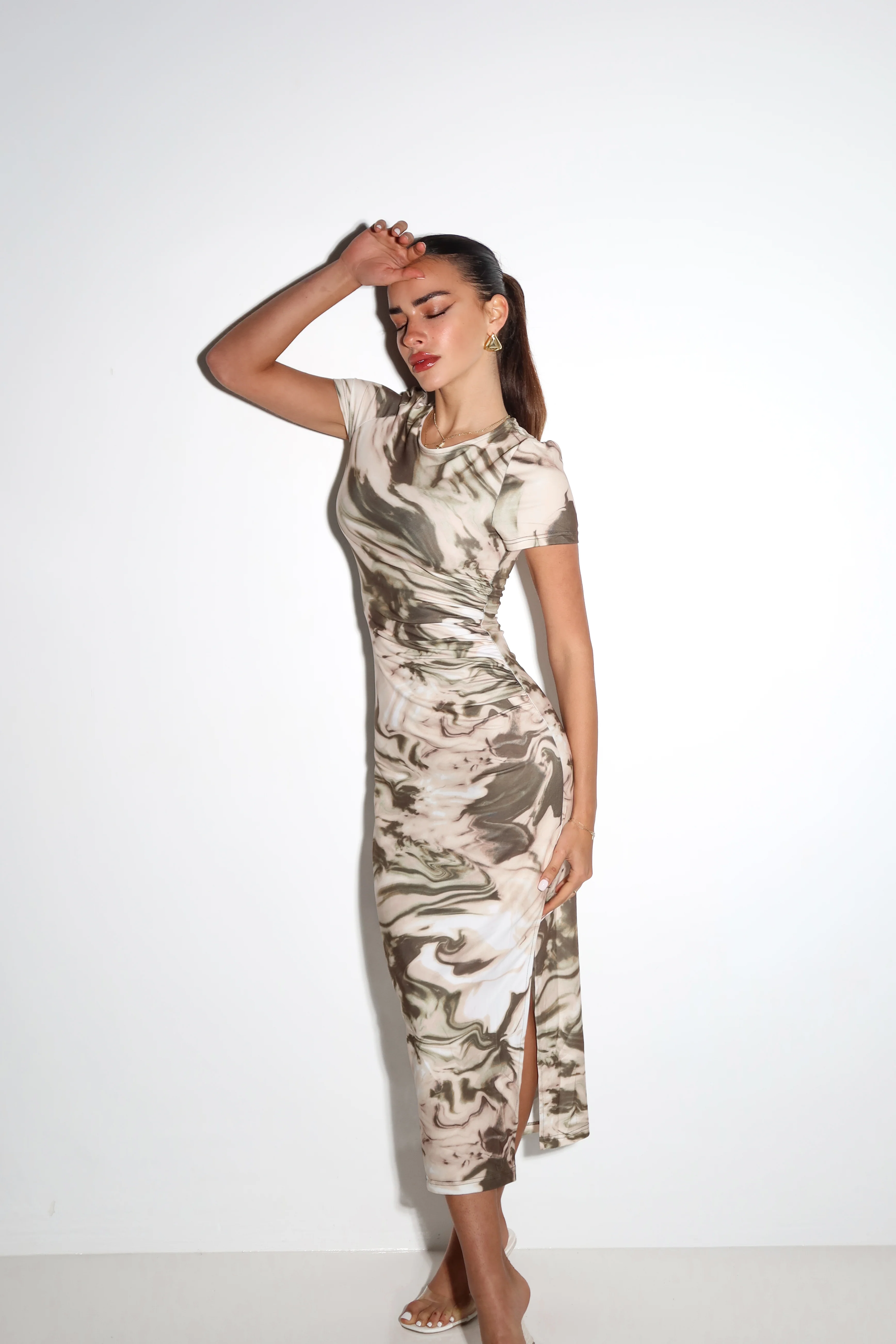 Chic Swirl Print Midi Dress