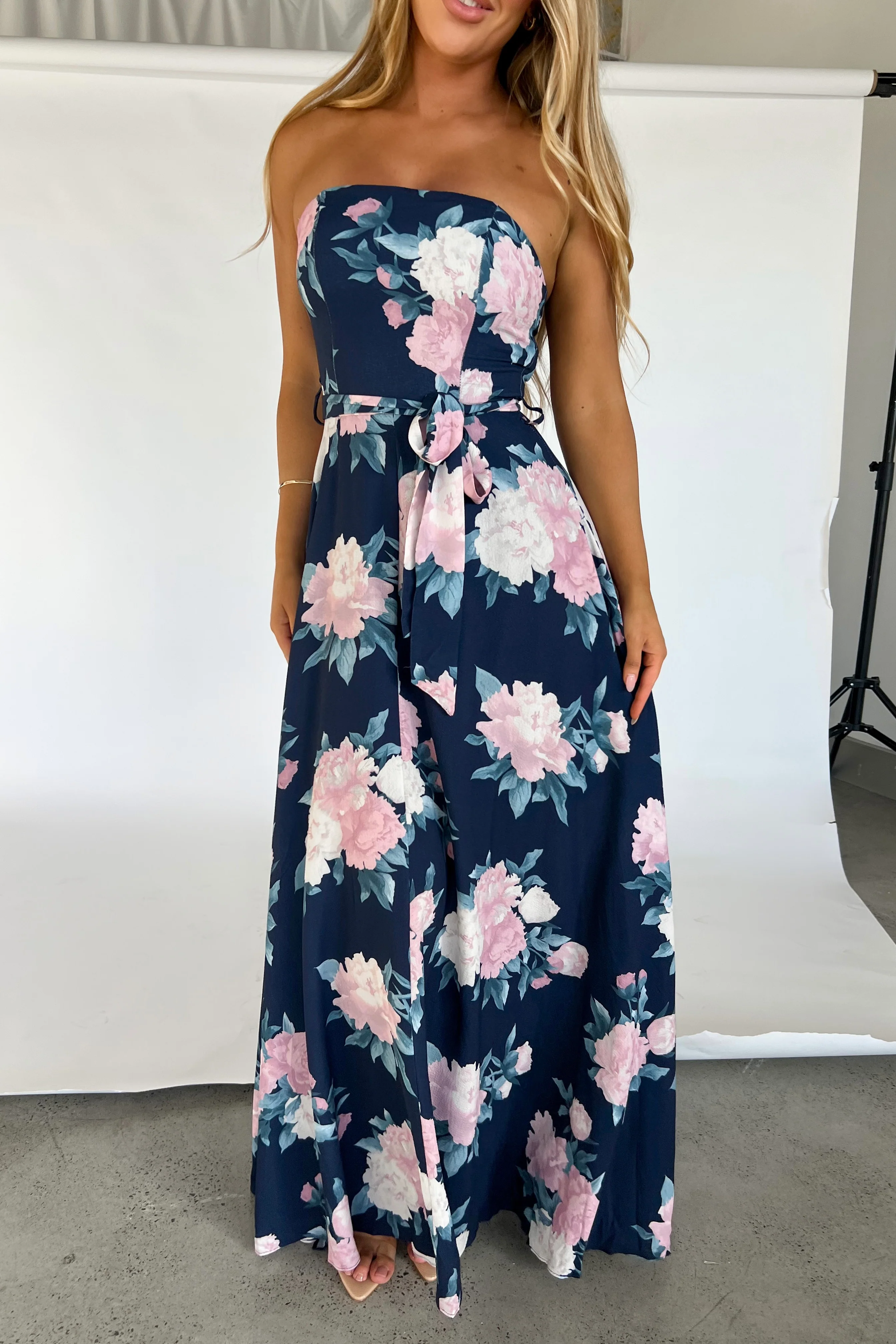 Floral Elegance Strapless Maxi Dress