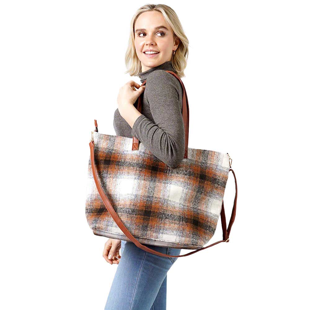 Stylish Plaid Canvas Tote Bag