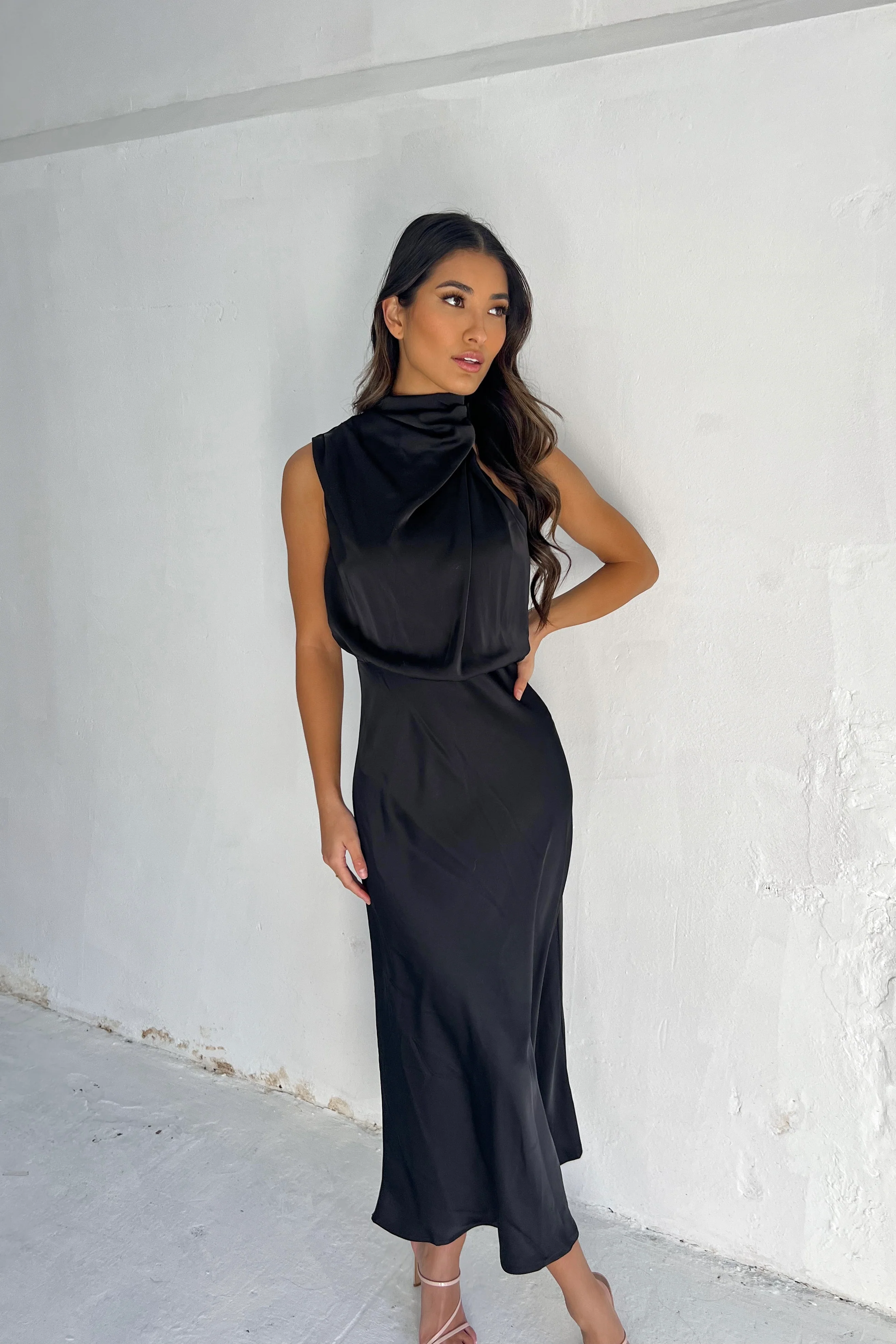 Elegant One-Shoulder Black Dress