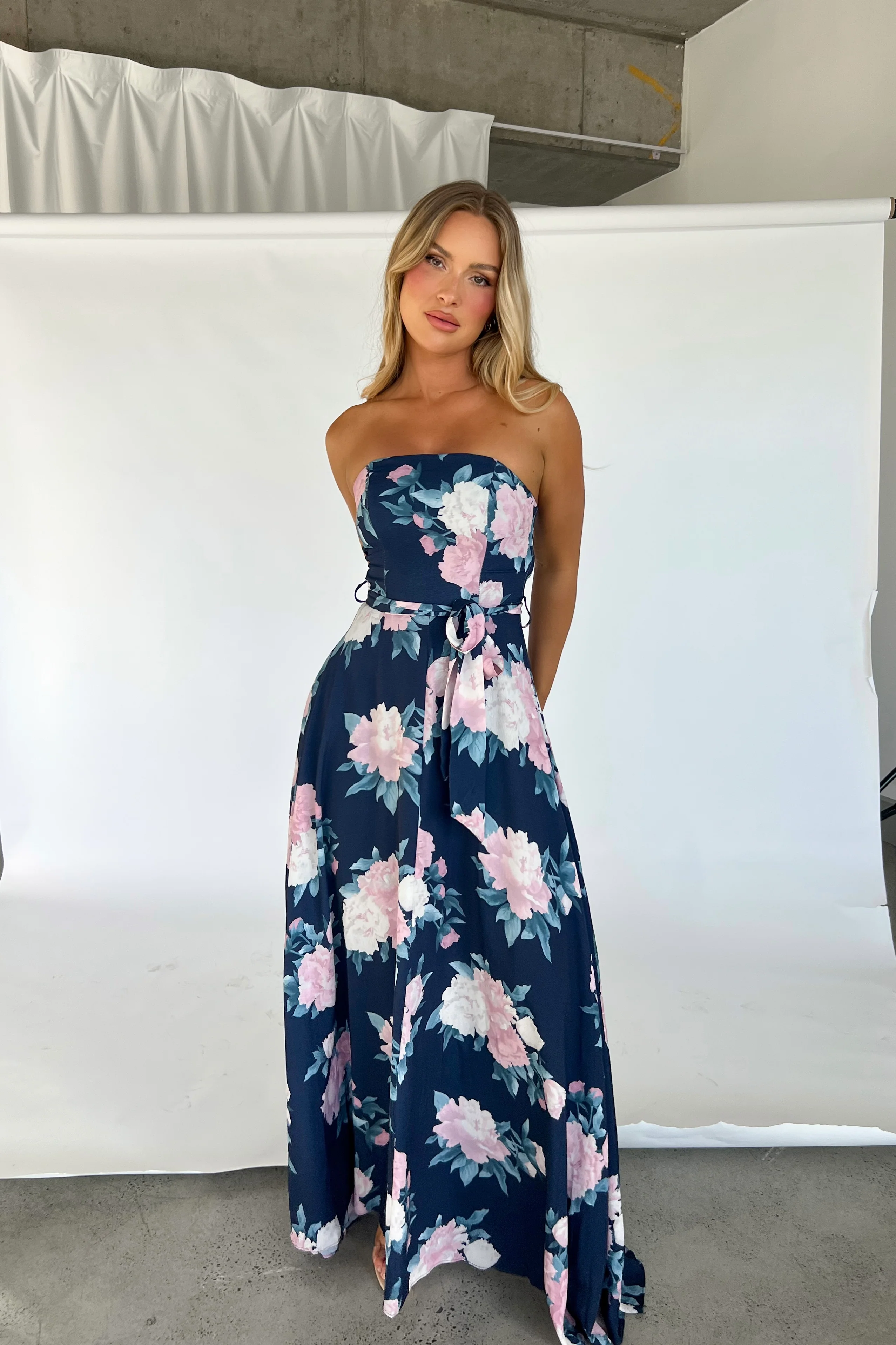 Floral Elegance Strapless Maxi Dress