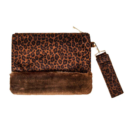 Elegant Leopard Print Clutch With Faux Fur Accent